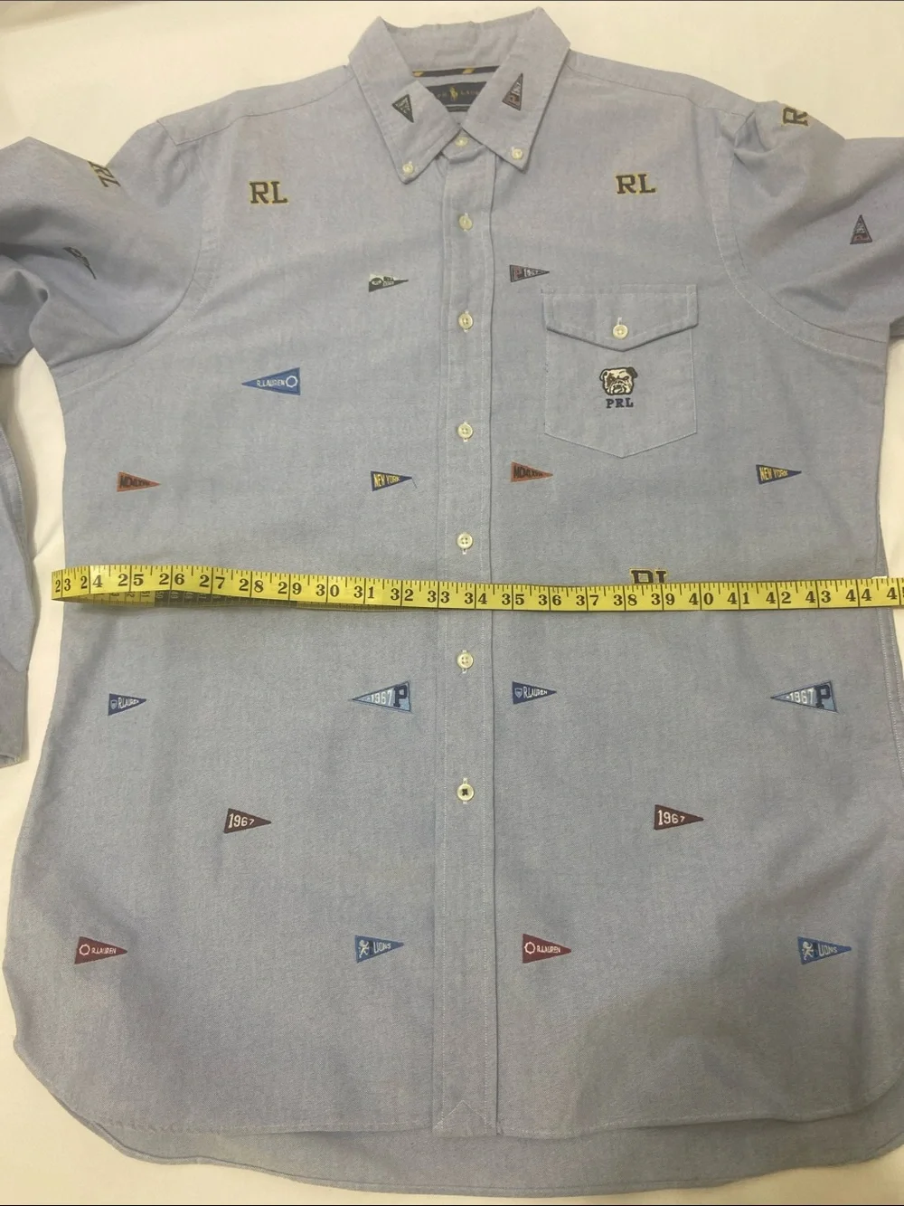 Ralph Lauren Light Blue ButtonDown Oxford Shirt with Embroidered Pennants.Size-L - Picture 7 of 14